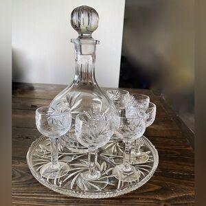vintage crystal pinwheel decanter set
